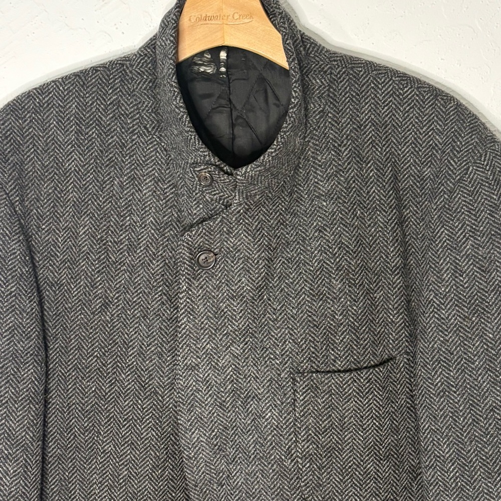 L.L. Bean Wool Thinsulate Sport Coat Mens L Tall Charcoal Herringbone Made USA - Picture 3 of 12